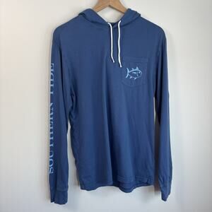Southern Tide Mens T-shirt Small Blue Hooded Long Sleeve Cotton Beach Relaxed‎